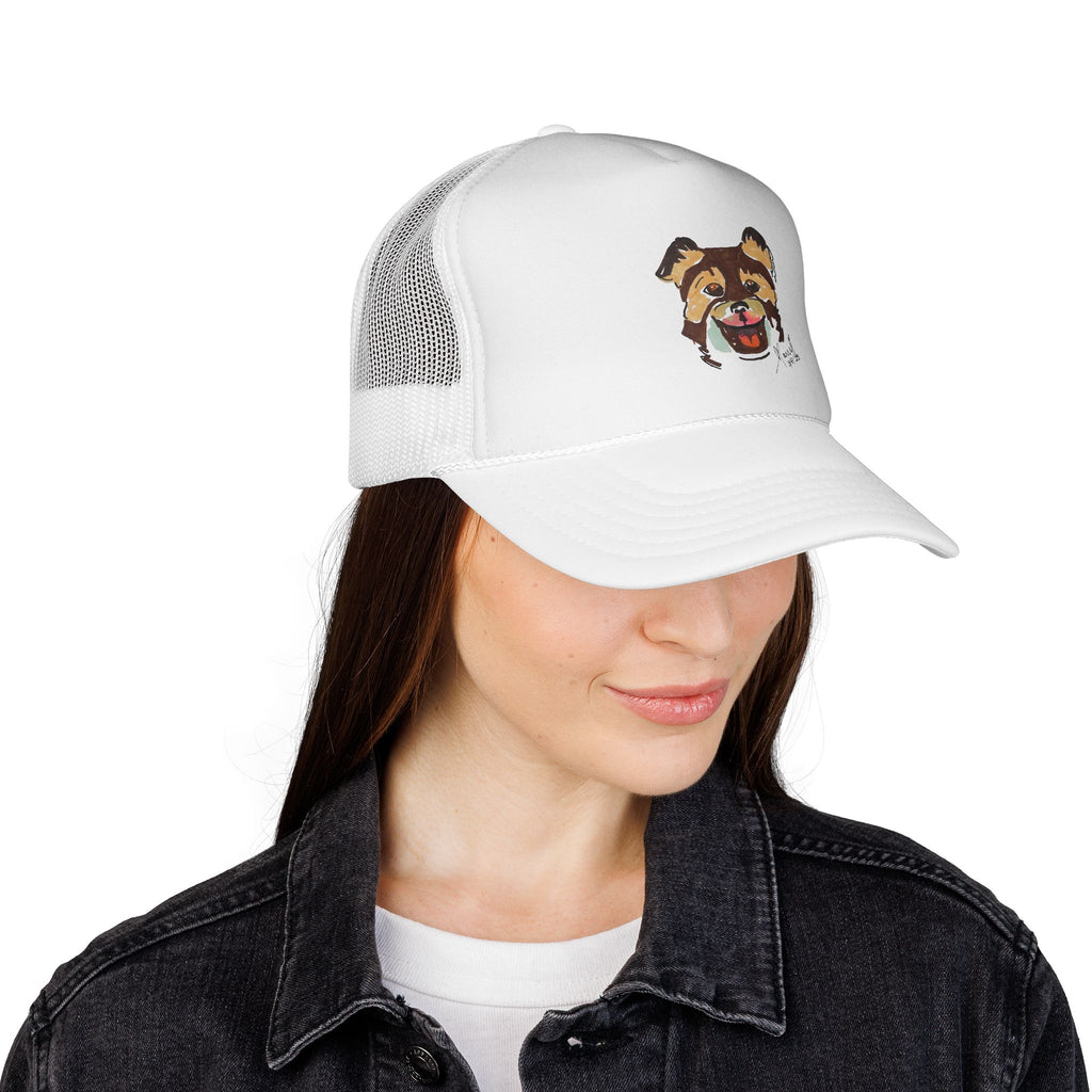 Smiling Dog Trucker Cap — Cute Paw Portrait Mesh Hat