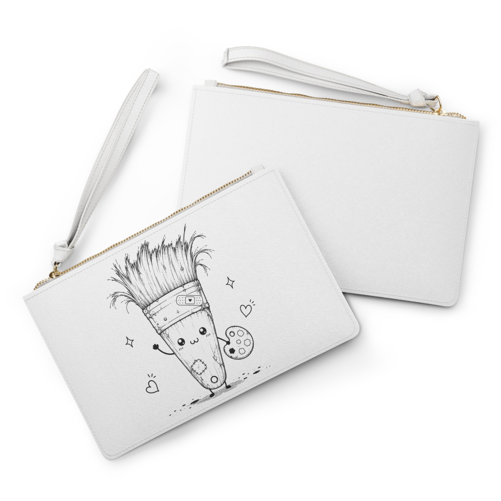 Artist Paintbrush Clutch Bag — Cute Kawaii Pencil/Brush Character Wristlet
