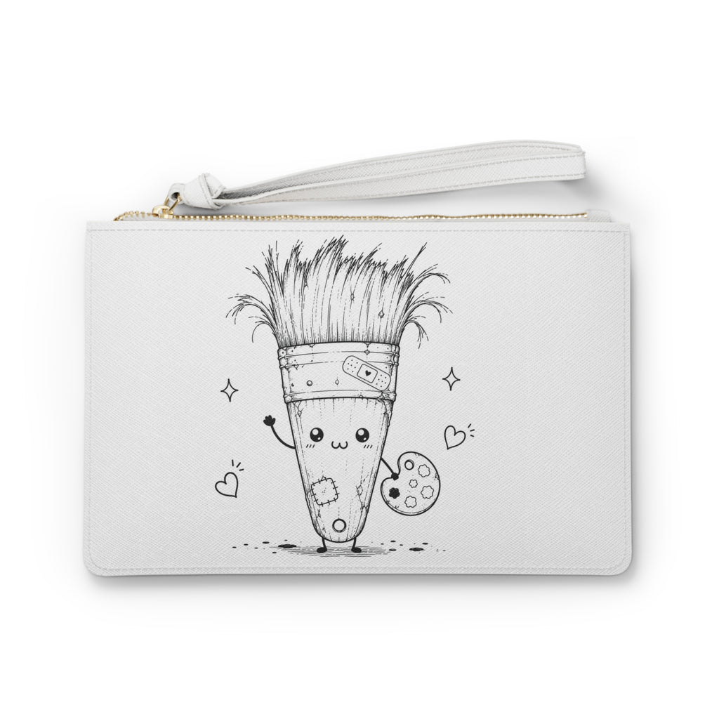 Artist Paintbrush Clutch Bag — Cute Kawaii Pencil/Brush Character Wristlet