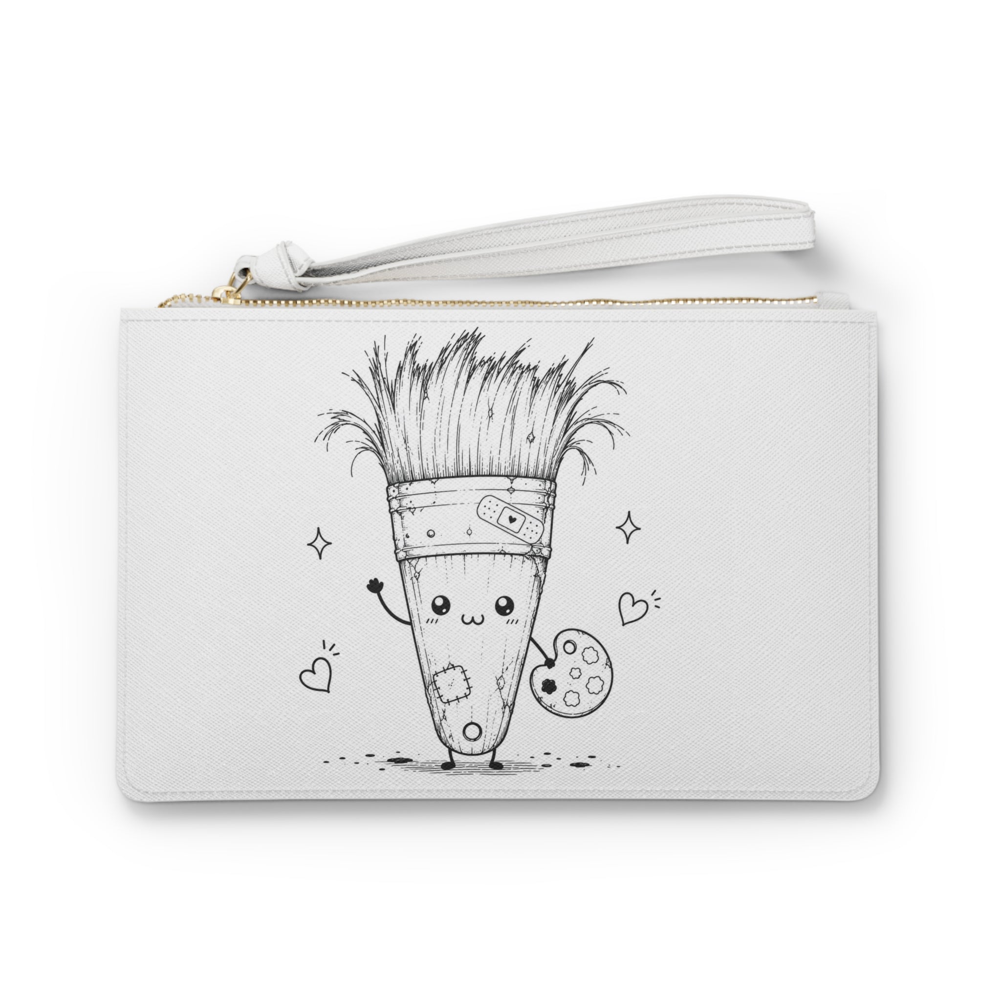 Artist Paintbrush Clutch Bag — Cute Kawaii Pencil/Brush Character Wristlet