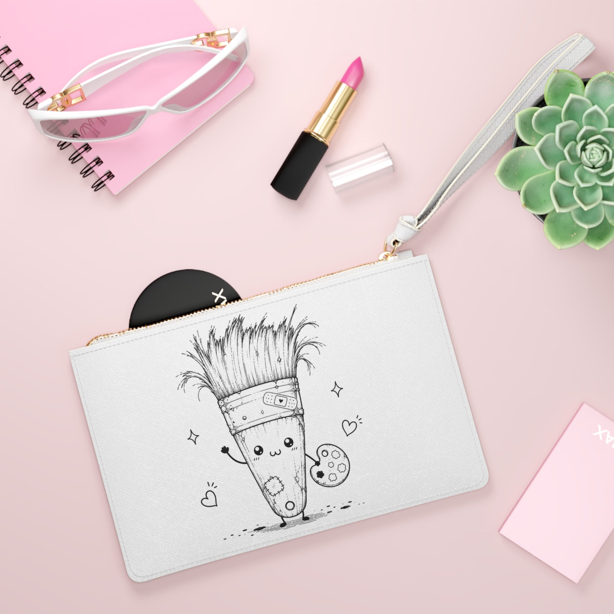 Artist Paintbrush Clutch Bag — Cute Kawaii Pencil/Brush Character Wristlet
