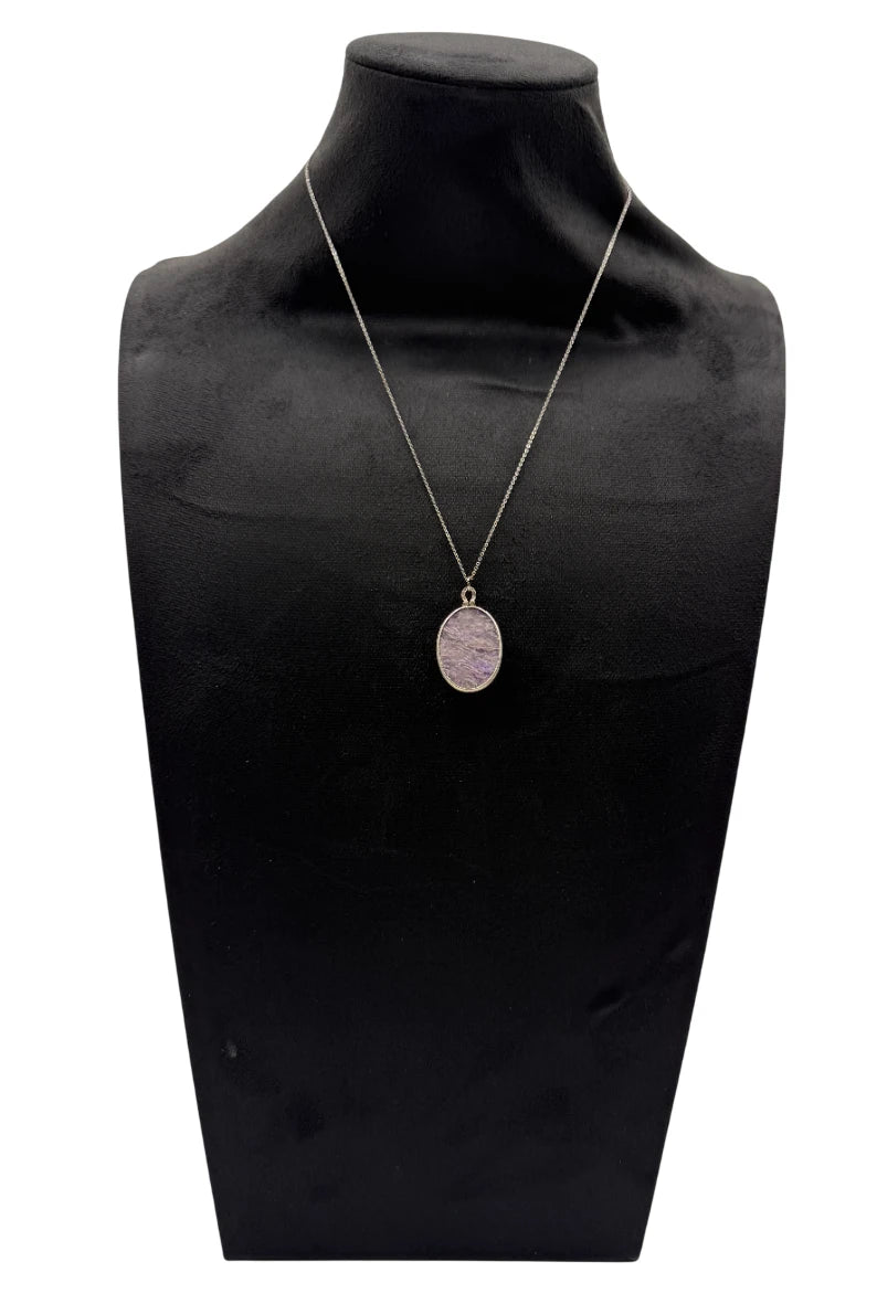 Vintage 925 silver & chariote stone Oval Pendant Necklace