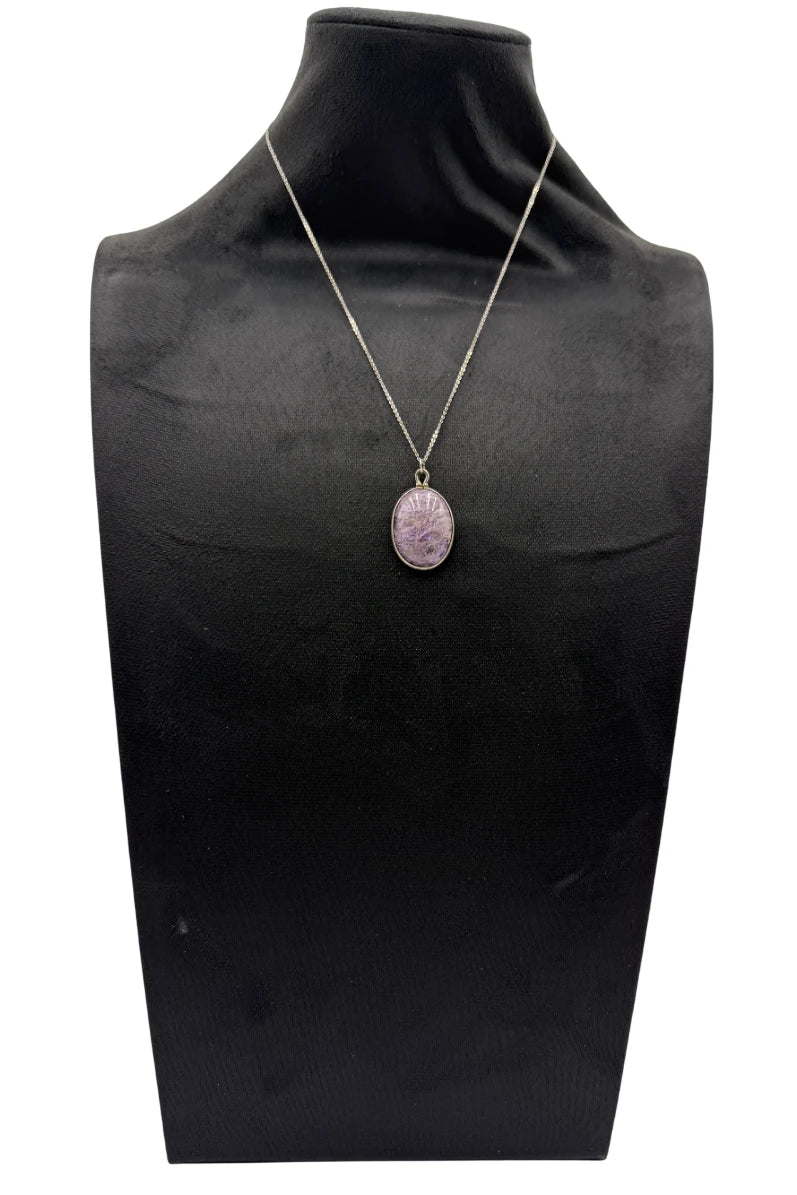 Vintage 925 silver & chariote stone Oval Pendant Necklace